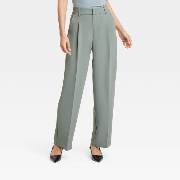 A New Day - Women's High-Rise Pleated Front Straight Trousers  Green - Picture 1 of 3